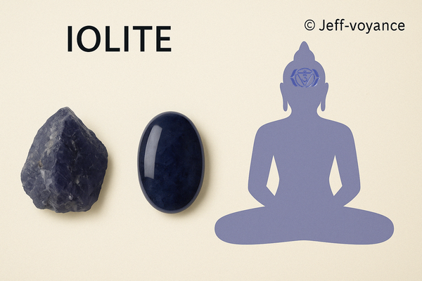 Iolite, Pierre de clarté mentale et de guidance subtile, elle accompagne l’intuition, les rêves conscients et la méditation.. Esoboutik Brest L’iolite favorise la vision intérieure, la lucidité et la connexion spirituelle. Esoboutik Brest